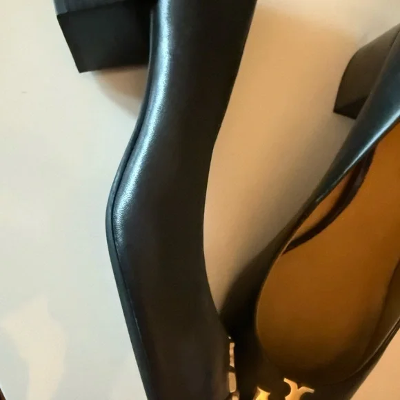 Tory Burch Black Leather Low Block Heel - Picture 3 of 5